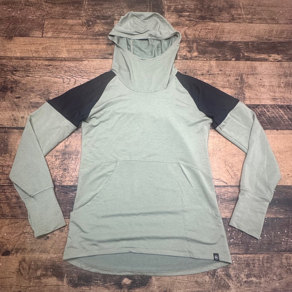 FLYFLOW Womens Gray Black Colorblock Hoodie Long Sleeve‎ Thumbholes Pockets M